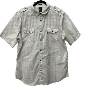 Billabong Mens XL White Square Grid Gray Button Up Shirt Short Sleeves